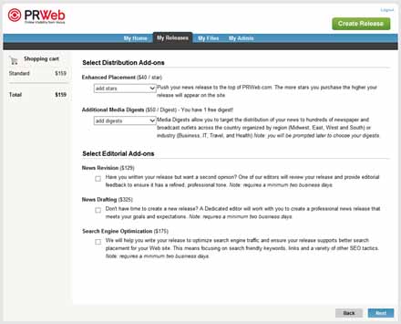 PRWeb distribution add-ons